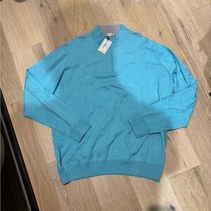 Peter Millar Teal Zip-Up Sweater Cotton NWT